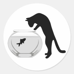 Sticker Rond Chat avec l'autocollant de cuvette de poissons