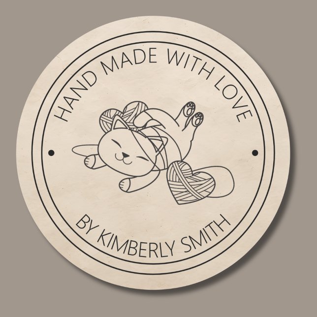 Sticker Rond Chat avec main de fils fait avec Monogramme d'amou (Créateur téléchargé)