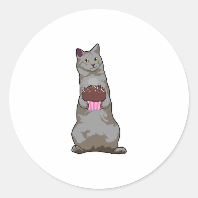 Sticker Rond Chat avec muffin (Devant)
