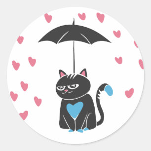 Sticker Rond Chat avec parapluie sur la tête - Choisissez la co