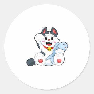 Sticker Rond Chat avec poisson