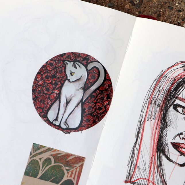 Sticker Rond Chat blanc mignon (Créateur téléchargé)