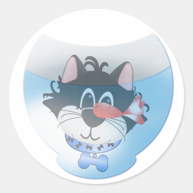 Sticker Rond Chat bleu et pêche (Devant)
