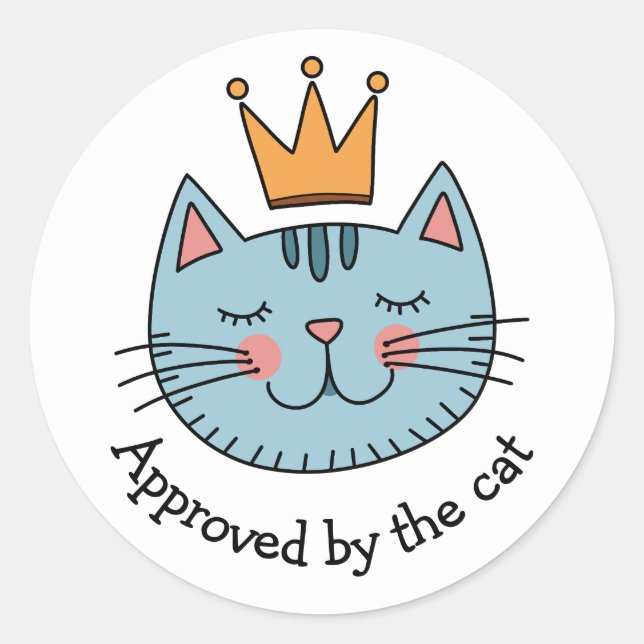 Sticker Rond Chat Bleu Whimsical Avec Une Couronne Jaune Person (Devant)