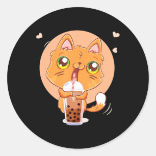 Sticker Rond Chat Boba Tea Bubble Kawaii Anime Japonais Gir Cad