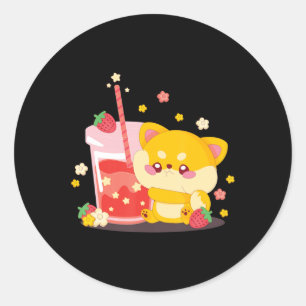 Sticker Rond Chat Boba Tea Bubble Tea Anime Kawaii Neko pour fi