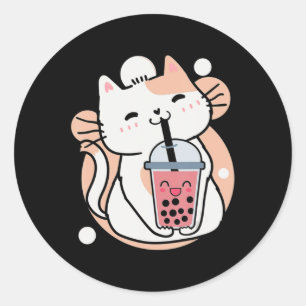 Sticker Rond Chat Boba Tea Buble Tea Anime Kawaii Neko Milktea