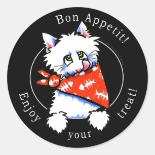 Sticker Rond Chat Bon Appetit ! Animaux de compagnie Gourmet Tr