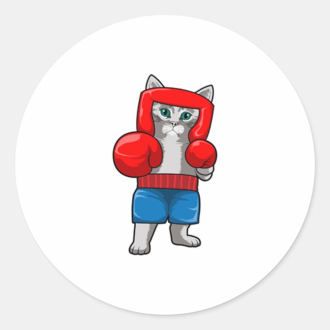 Sticker Rond Chat Boxe avec gants de boxe (Devant)