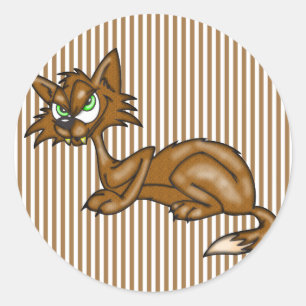 Sticker Rond Chat Cartoon Brown Alley