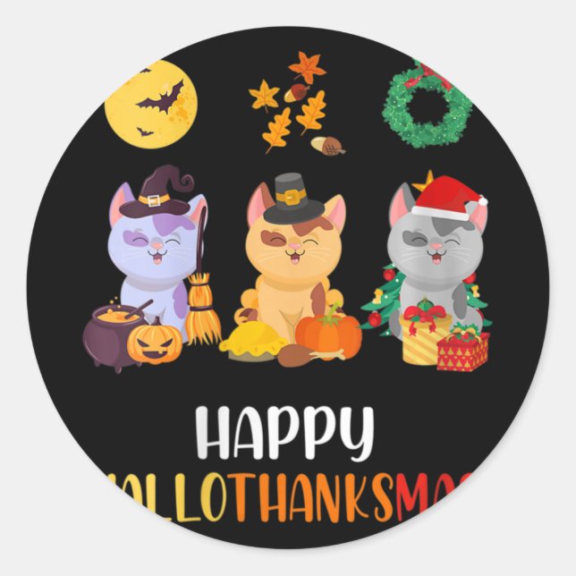 Sticker Rond Chat Chat Fille Chat Halloween Chats de Noël Happy (Devant)
