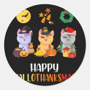 Sticker Rond Chat Chat Fille Chat Halloween Chats de Noël Happy