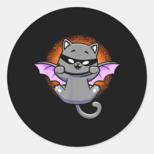 Sticker Rond Chat Chauve-Souris Drôle Chat Noir Avec Chauve-Sou