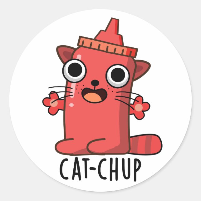Sticker Rond Chat-chup Funny Ketchup Pun (Devant)