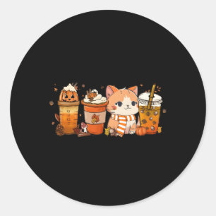 Sticker Rond Chat Citrouille Épice Café Latte Automne Automne S
