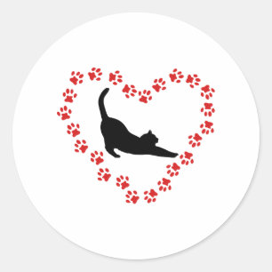 Sticker Rond Chat & Cœur faits de pattes de chat