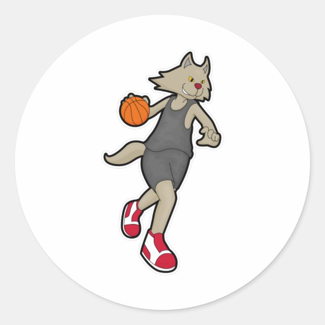 Sticker Rond Chat comme joueur de basket-ball avec basket-ball (Devant)