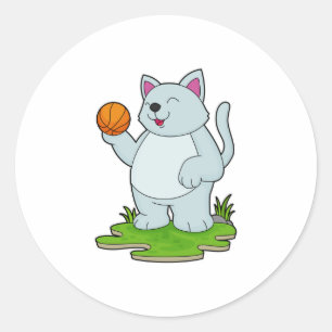 Sticker Rond Chat comme joueur de basket-ball avec basket-ball