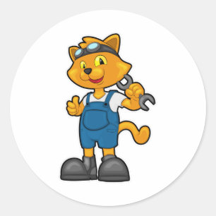Sticker Rond Chat comme Mécanique avec Spanner