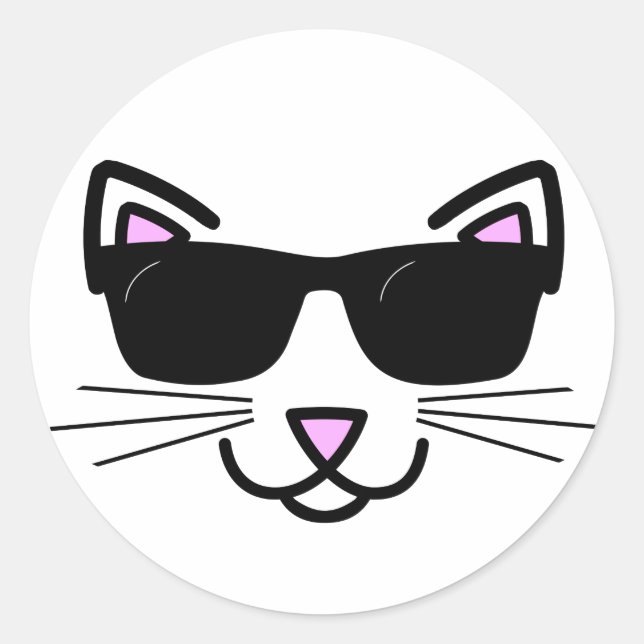 Sticker Rond Chat cool avec lunettes de soleil (Devant)