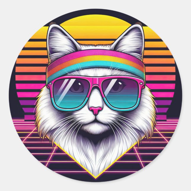 Sticker Rond Chat Cool rétro (Devant)