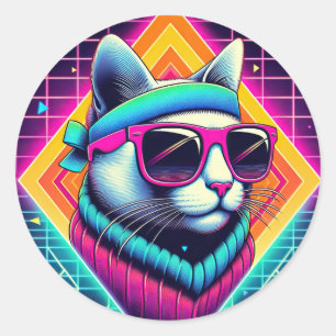 Sticker Rond Chat Cool rétro