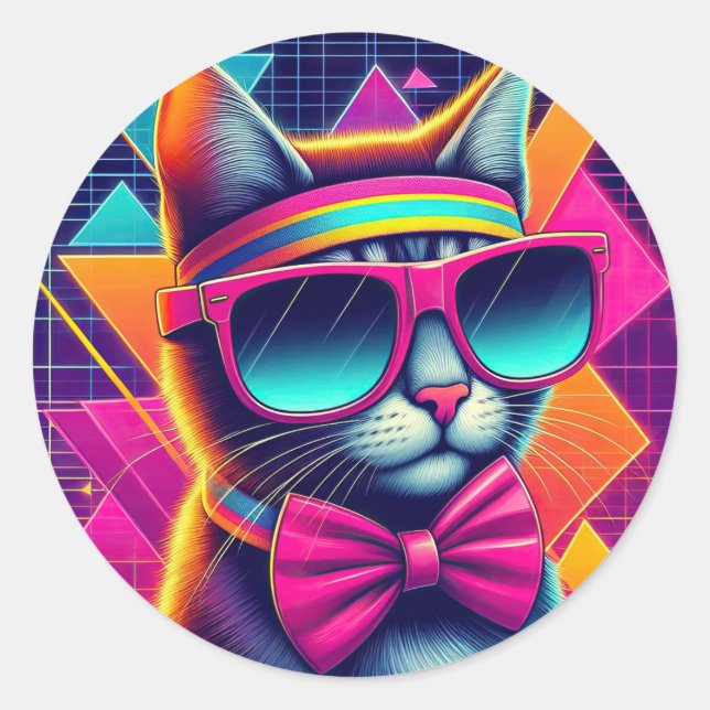 Sticker Rond Chat Cool rétro (Devant)