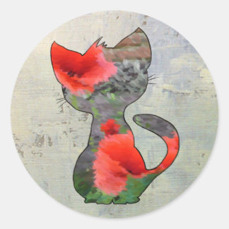 Sticker Rond Chat coquelicot