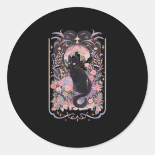 Sticker Rond Chat Cottagecore Académie Goblincore Sorcière Goth