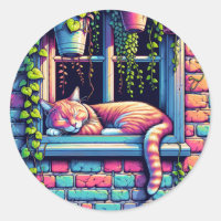 Chat couché dans la fenêtre Sill Ai Art