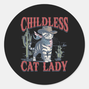 Sticker Rond Chat Cowboy Sans Enfant Dame De Chat Pour L'Électi