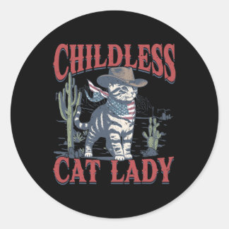 Sticker Rond Chat Cowboy Sans Enfant Dame De Chat Pour L'Électi