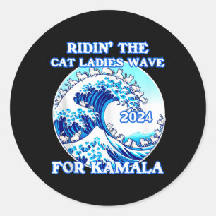 Sticker Rond Chat Dames Bleu Vague Pour Kamala Harris Pres