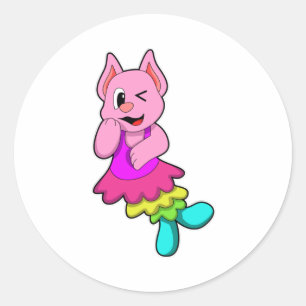 Sticker Rond Chat Dance avec jupe