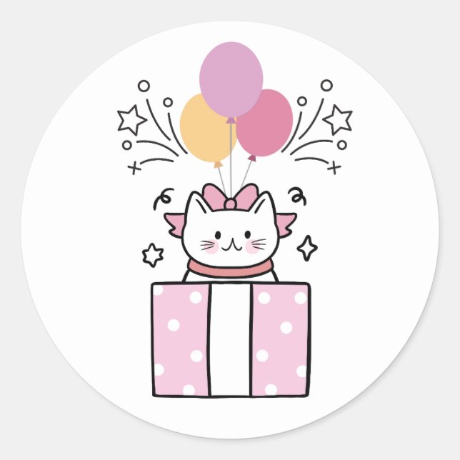 Sticker Rond Chat d'anniversaire (Devant)