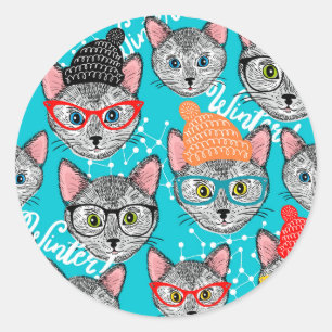 Sticker Rond Chat dans le casquette