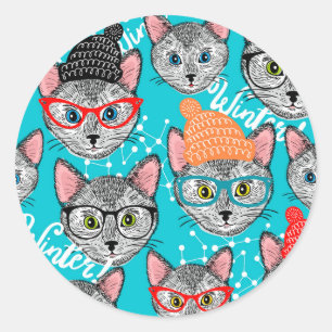 Sticker Rond Chat dans le casquette