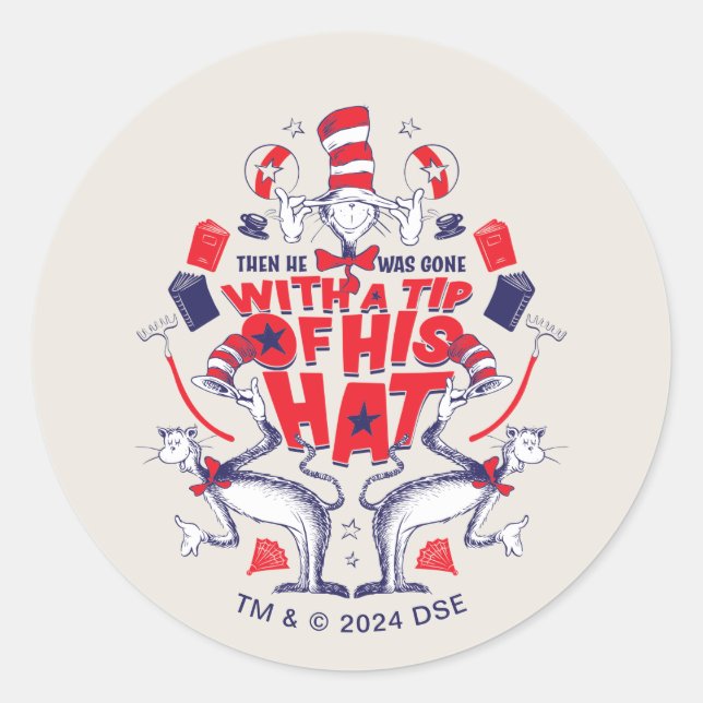 Sticker Rond Chat dans le Casquette| Il était parti avec un pou (Devant)