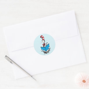 Sticker Rond Chat dans le chapeau en lecture