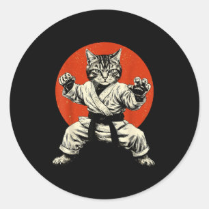 Sticker Rond Chat d'arts martiaux Karaté Judo Drapeau japonais