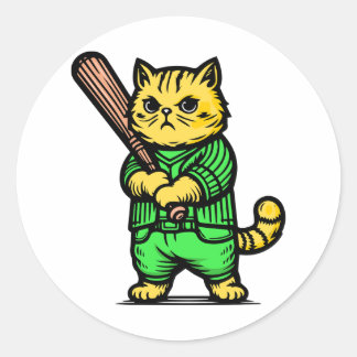 Sticker Rond Chat de baseball amusant