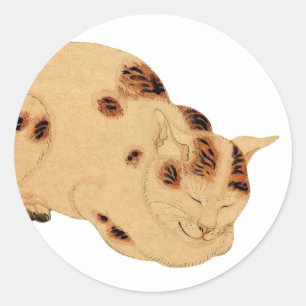 Sticker Rond Chat de couchage antique Bois japonais Ukiyo-e