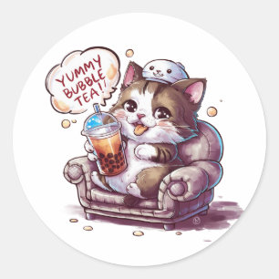 Sticker Rond Chat de dessin adorable : Cosy, Kawaii Vibes