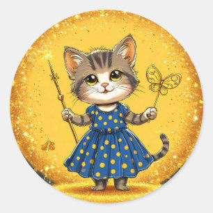 Sticker Rond Chat de dessin animé mignon