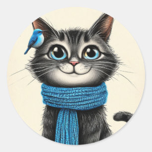 Sticker Rond Chat de dessin animé mignon
