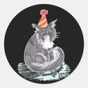 Sticker Rond Chat de fête
