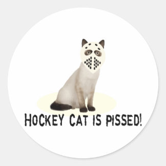 Sticker Rond Chat de hockey en colère