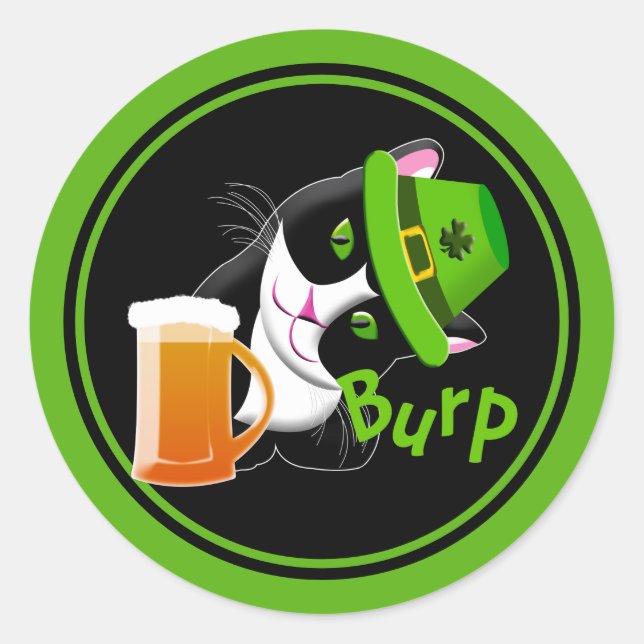 Sticker Rond Chat de la Saint Patrick (Devant)