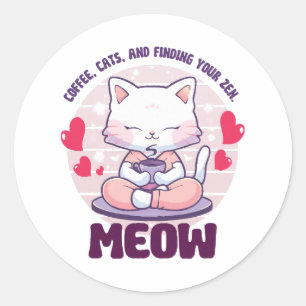 Sticker Rond Chat de méditation - Chat Kawaii