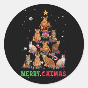 Sticker Rond Chat de Noël amusant Meowy Catmas Arbre de Noël